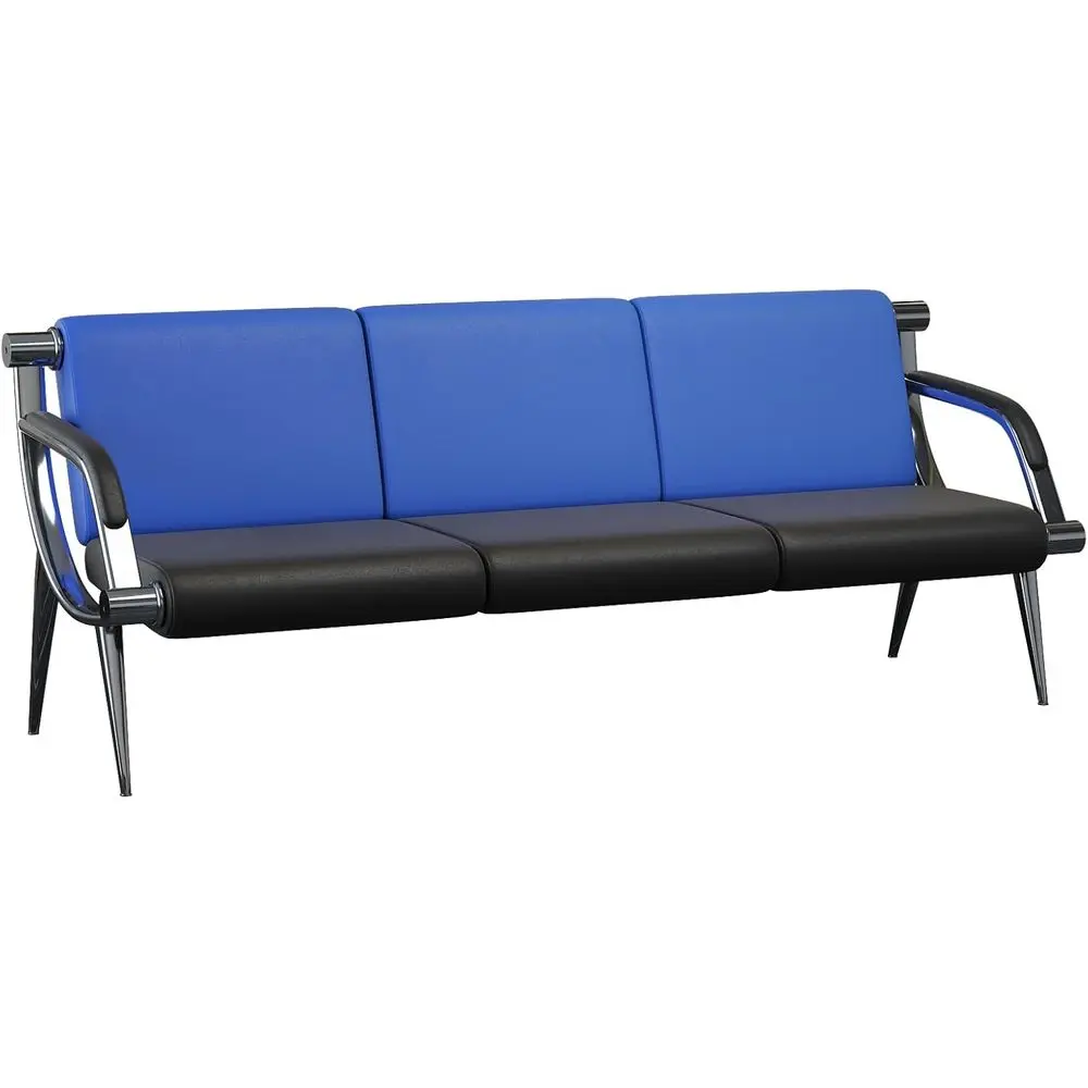 

3-Seat PU Leather Waiting Room Chairs with Armrests for Office, Lobby, Conference, and Public Spaces (Blue & Black)