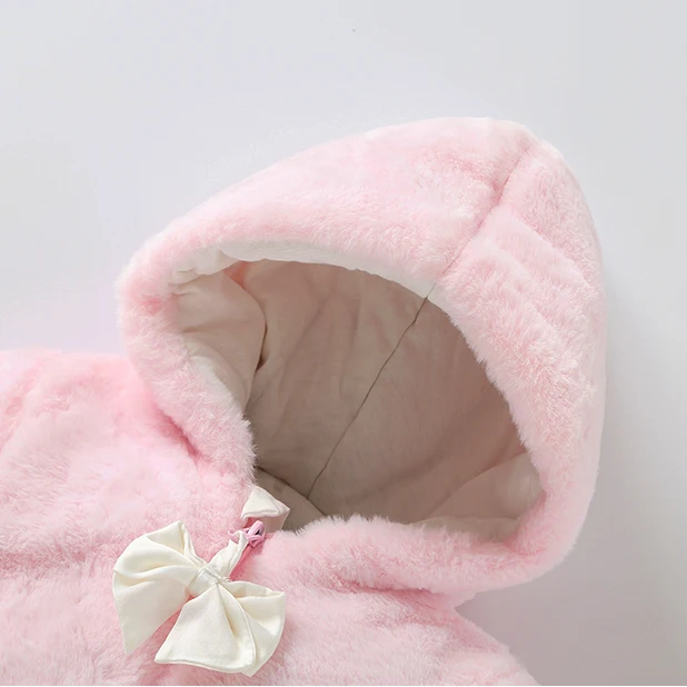 Honeyzone Winter Baby Girls Rompers Hooded Thicken One Piece Cotton Clothes 0-12 Months Pink Design Newborn Jumpsuit