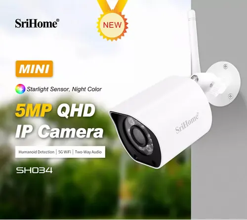 SriHome nuevo lanzamiento SH034 5MP Mini 5G Wifi cámara IP impermeable Video vigilancia seguridad exterior Color visión nocturna cámara CCTV