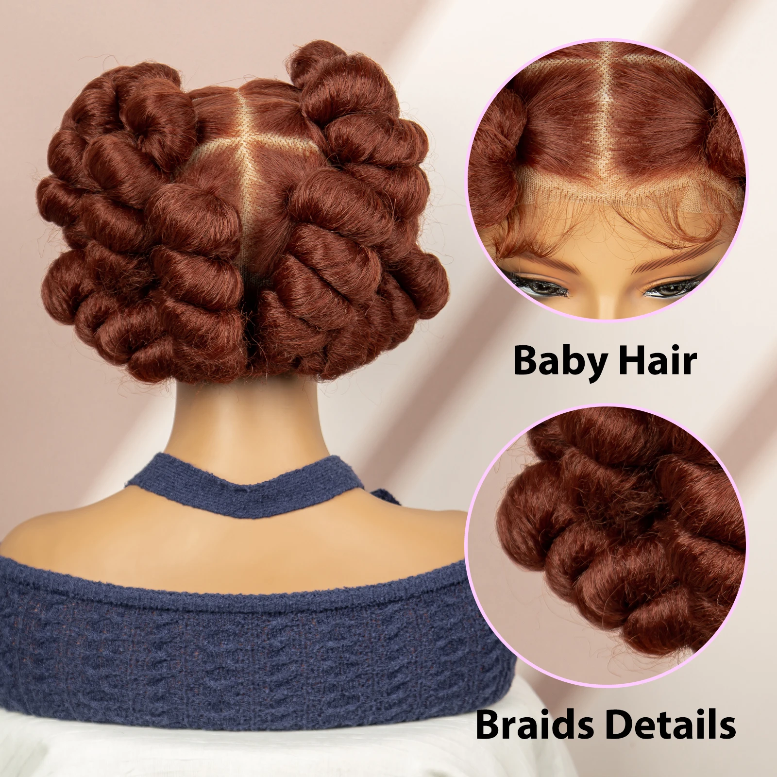 Afro Braided Wigs Bantu Braids Wigs with Baby Hair Full Lace Syntehtic Braiding Hair Wigs for Black Women Ginger 350 Hair Wigs