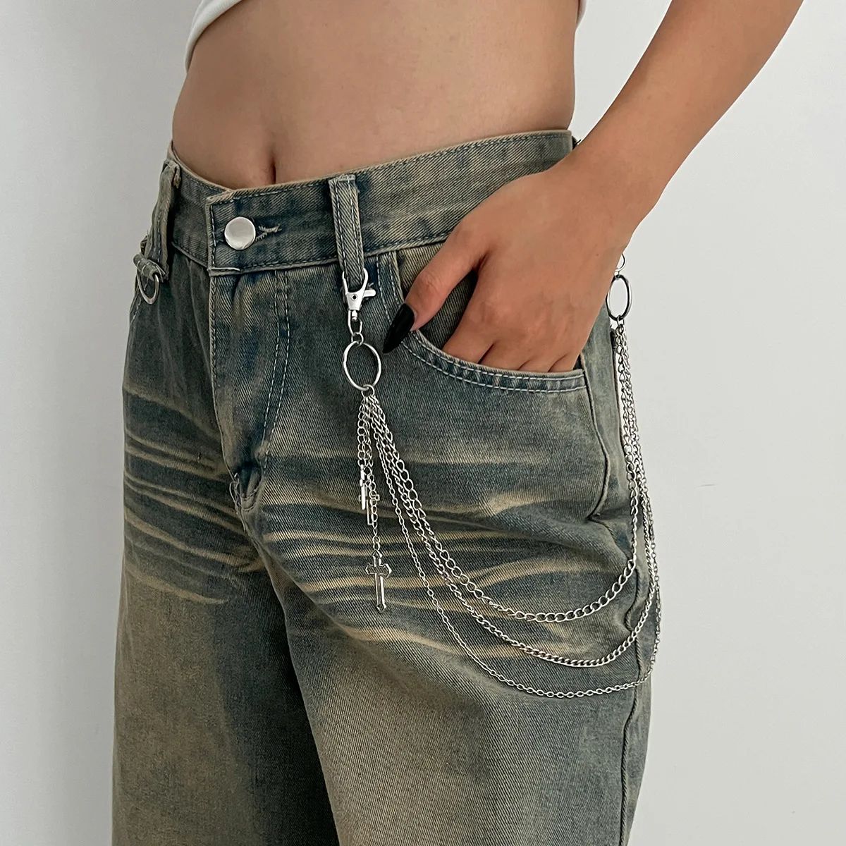 New 2025 Fashion  Multi Layer Metal Pants Chain Hip Hop Waist Chain Cross Pendant Jeans Chain for Men Women Accessories Gifts