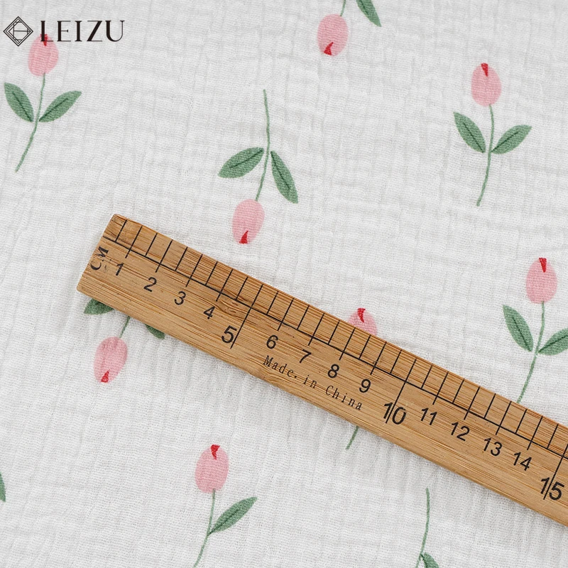 0.5/1/2 Yard 100% Cotton Tulips Print Double Layer Crepe Baby Fabric Soft Gauze DIY Sewing Baby Blankets, Pajamas, Bedding