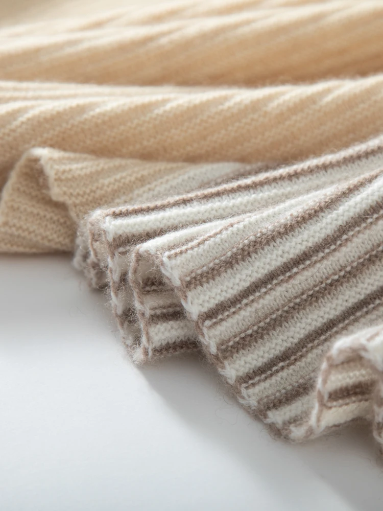 High-end luxury 100% Cashmere Scarf Shawl for Women Winter Outdoor Warm Knitted Stripe Shawl Isosceles Triangle Pashmina