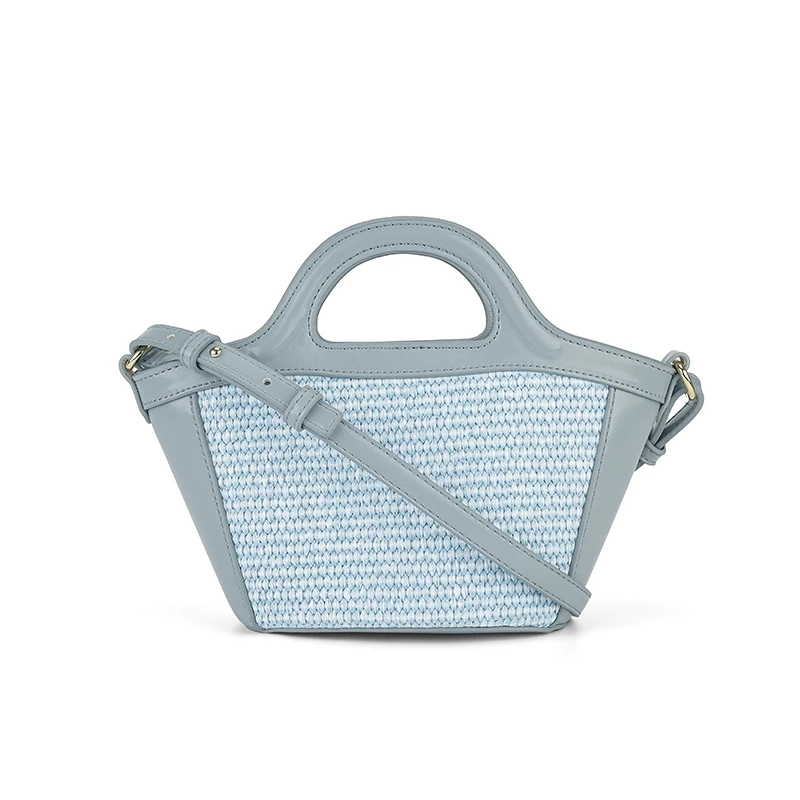 

summer high-end patchwork straw woven handbag Korean style casual simple Sle stitching one shoulder crossbody basket beach bag