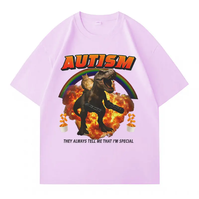 Autisme drôle chat Meme T-shirt hommes femmes marée col rond manches courtes surdimensionné T-shirts été Sport ample confortable Streetwear T-shirt