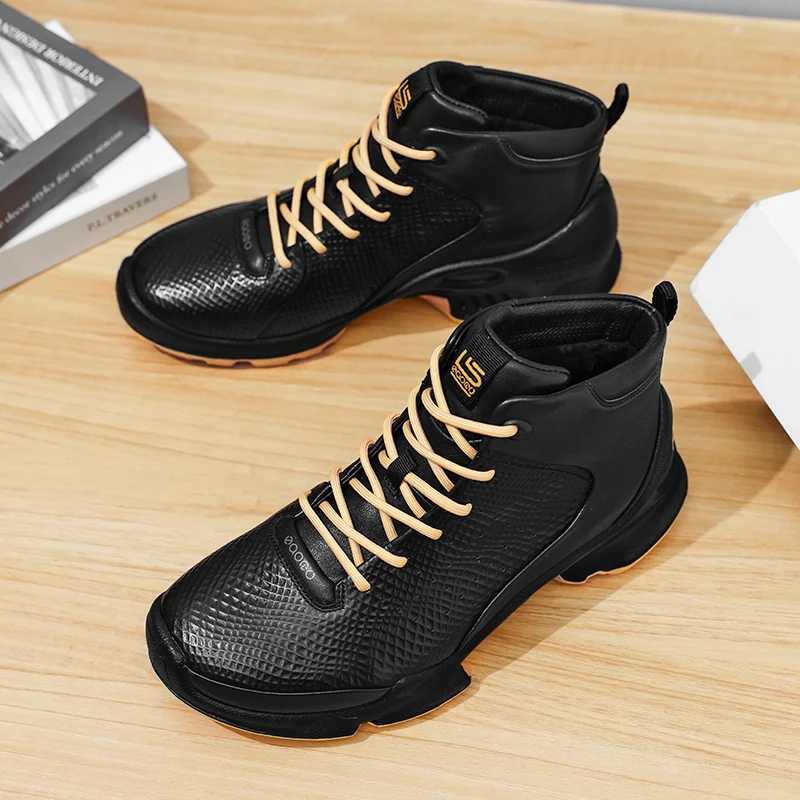 

Man Sports Shoes Cowhide High Upper Top Leather Shoes Foot Arch Support Durable Injection Form Anti Slip