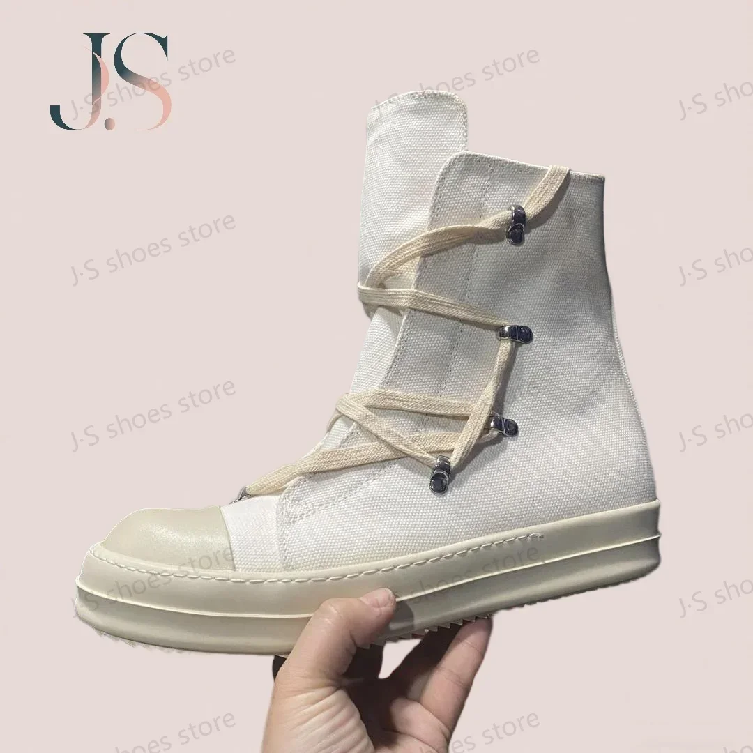 

R-o Outdoor Beige Canvas High Top Shoes Sneaker Classic Design Men Shoe Zipper Boot Zipper Women Ankle Boots Casual Sneakers