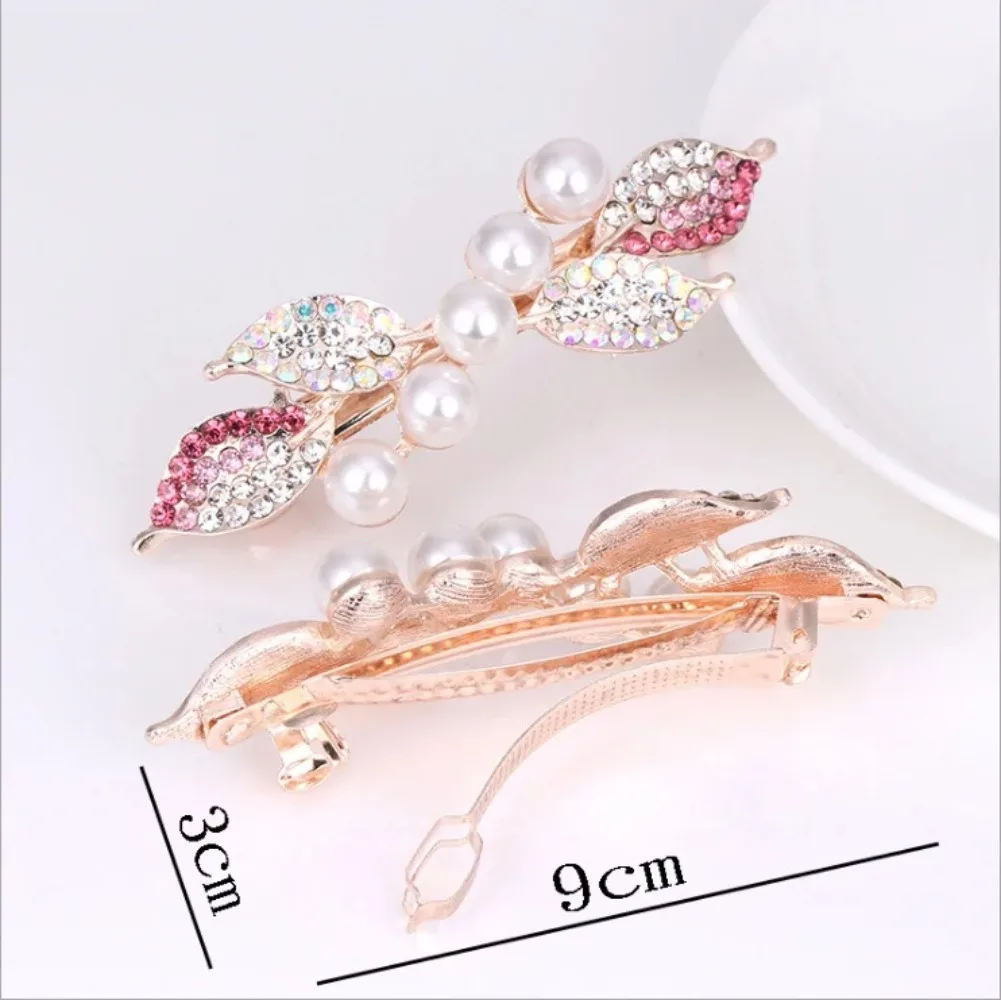 1pc New Pearl Rhinestone Hair Clip Fashion Headdress Flower Spring Horizontal Clip Ponytail Hair Ornament