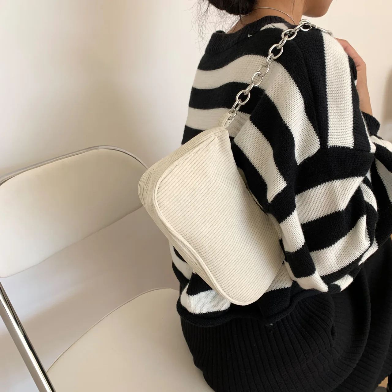 Fashion Vintage Women Handbags Corduroy Underarm Bag Casual Women Shoulder Bags Solid Color Zipper Female Handbag