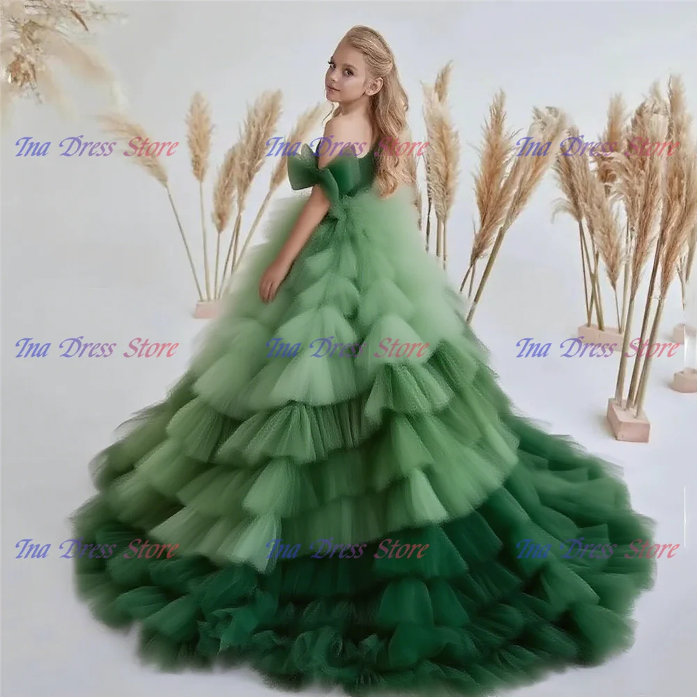 فساتين بنات الزهور تول أداء الكرة الزفاف يزين كتف واحد المقدسة للأطفال هدية عيد ميلاد فساتين التواصل الأول