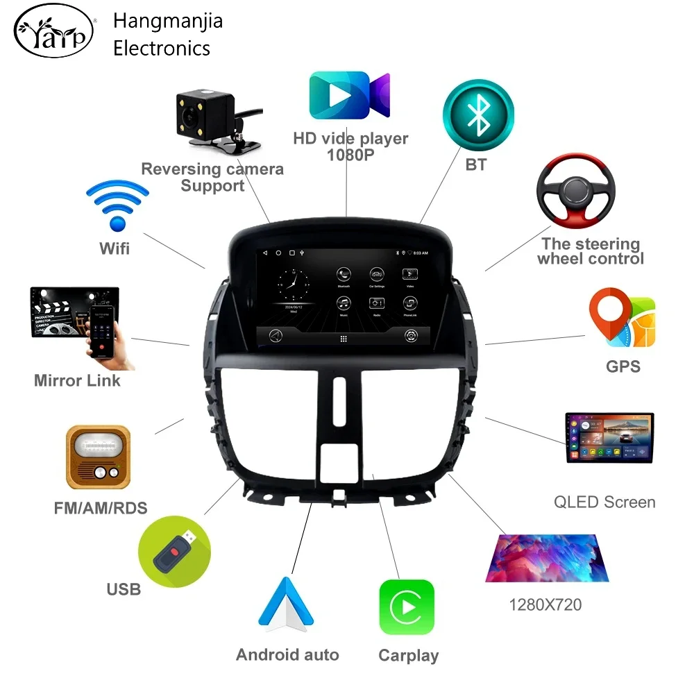 hangmanjia Car Radio For Peugeot 207 207CC 2006 - 2015 Android wireless CarPlay Auto intelligent systems autoradio Multimedia