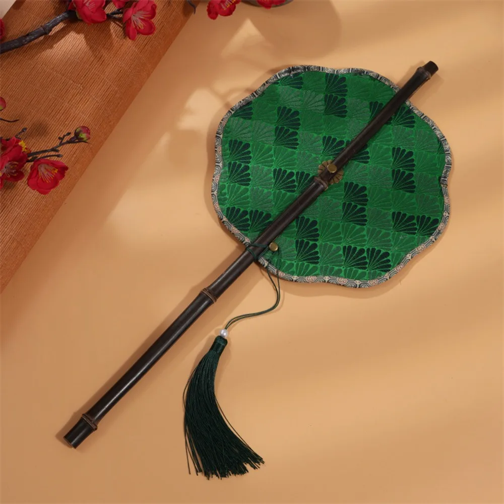 Retro Ancient Style Chinese Bamboo Waist Fan Rotatable Rollable Long Handle Fan Decorative Cooling Group Fan Gifts