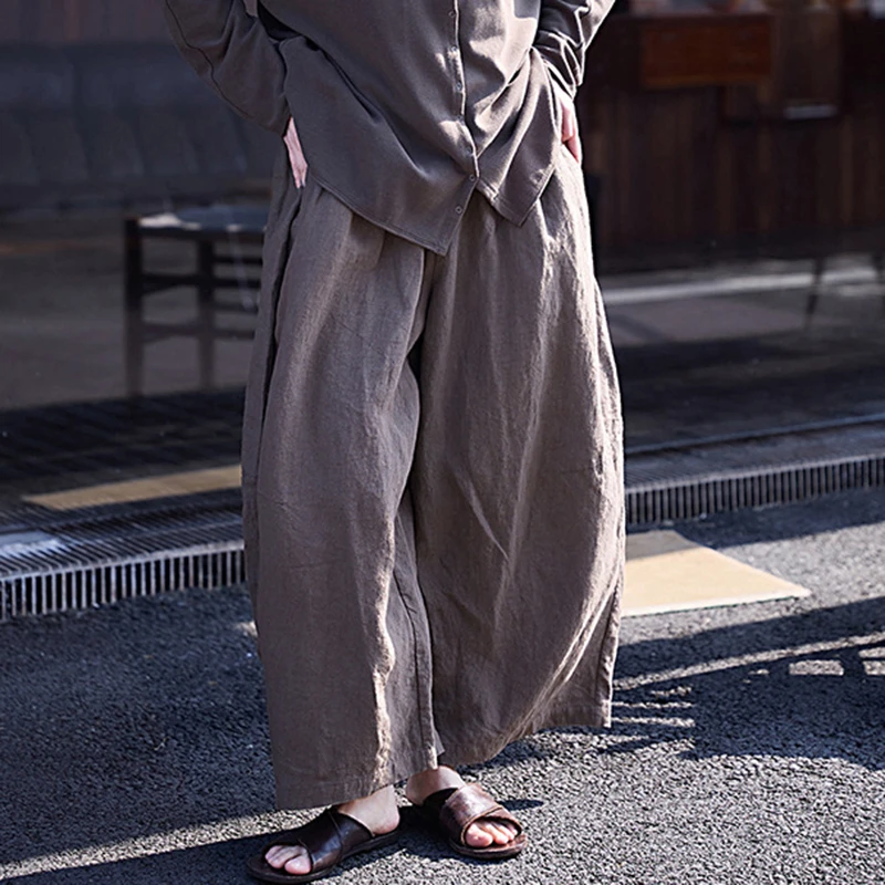 

High Quality Women Casual Linen Pants New 2025 Spring Vintage Style Plain Color Loose Female Ankle-length Wide Leg Pants M1266