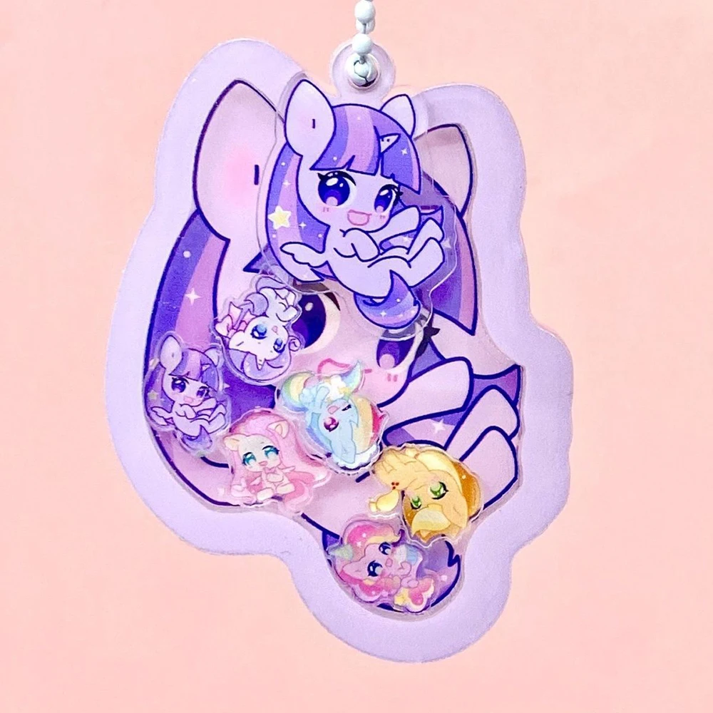 Kawaii My Little Pony Anime Double Sided Acrylic Pendant Cartoon Children's Backpack Decoration Pendant Girlish Heart Gift images - 6