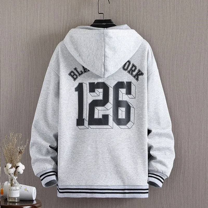 New Men\'s Hooded Jacket M-6XL Men\'s Clothing Spring Autumn Korean Fashion Loose Male Coat Hooded Baseball Jersey 2024