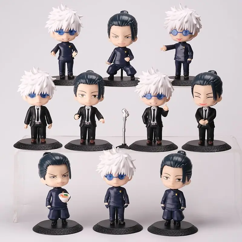 

Hot 10Pcs Anime Jujutsu Kaisen Figure Toys Cartoon Dolls Itadori Yuji Geto Suguru Satoru Gojo PVC Model Car Decoration Gifts Toy