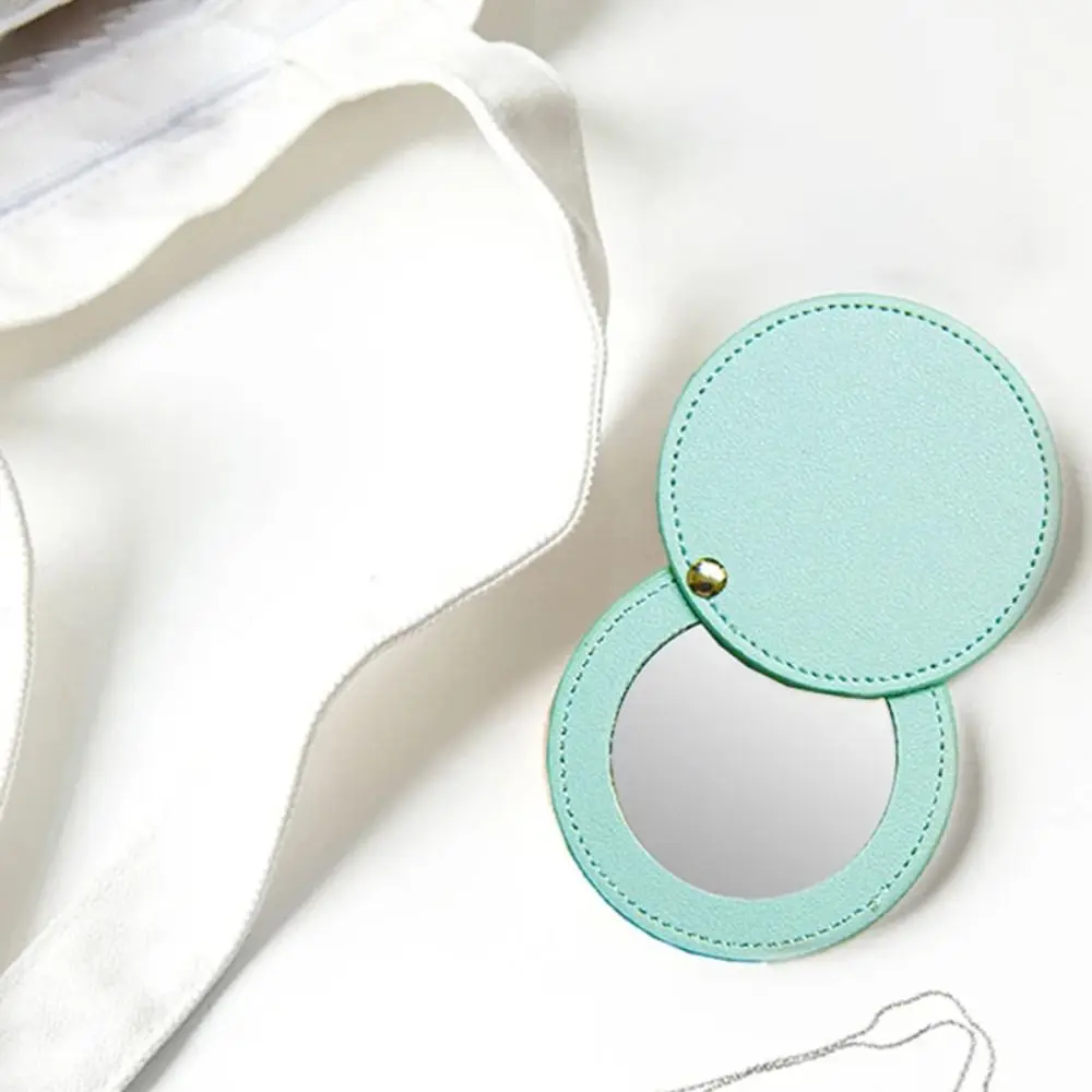 Round Makeup Mirror Portable Lightweight Pu Leather Cosmetic Mirror Mini Ultra-Thin Pocket Mirror