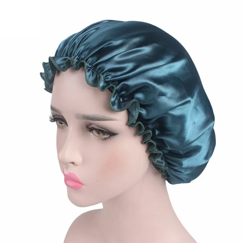 Women Silk Satin Night Sleep Cap Shower Caps Hair Care Beauty Bonnet Hat Head Cover Elastic Band Bathroom Shower Caps