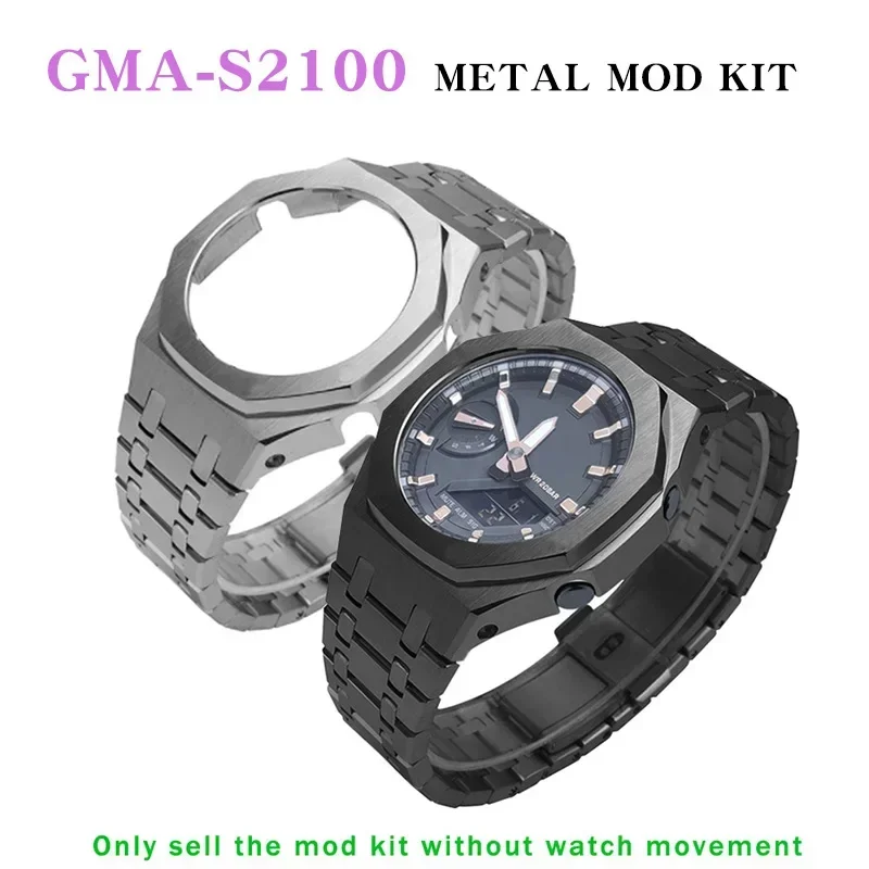 

GMA-S2100 Metal Case Mod Kit Silver Stainless Steel Case Strap for Gma-S2100 Bracelet Refit Accessories