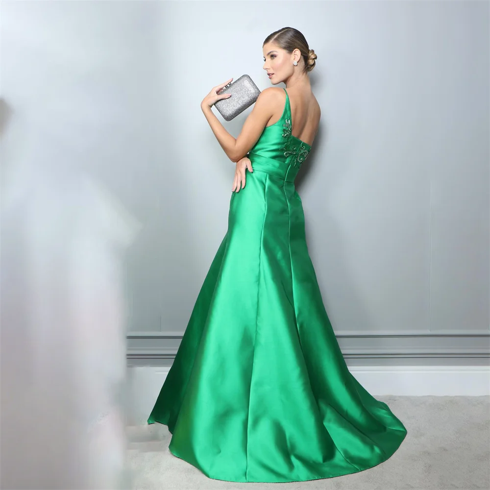 Lily A Line One Shoulder Chic Woman Evening Dress Gown Green Ball Gown Stain Embroidery Night Dresses Gown Custom robes de soiré