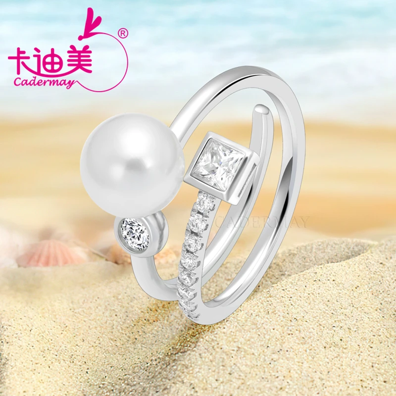 

CADERMAY S925 Silver Rings D VVS1 Moissanite Stone GRA And Natural Pearl For Women Fine Jewelry