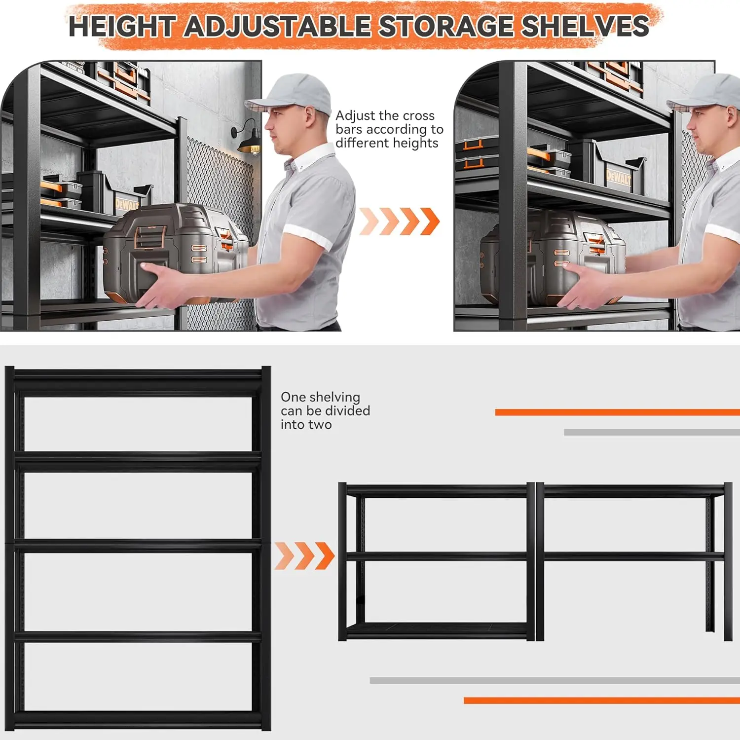 Rack com unidade de prateleira de metal de 5 camadas Cargas de 2500LBS Prateleiras de metal resistentes para armazenamento 40 "L * 17,8" D * 72 "H