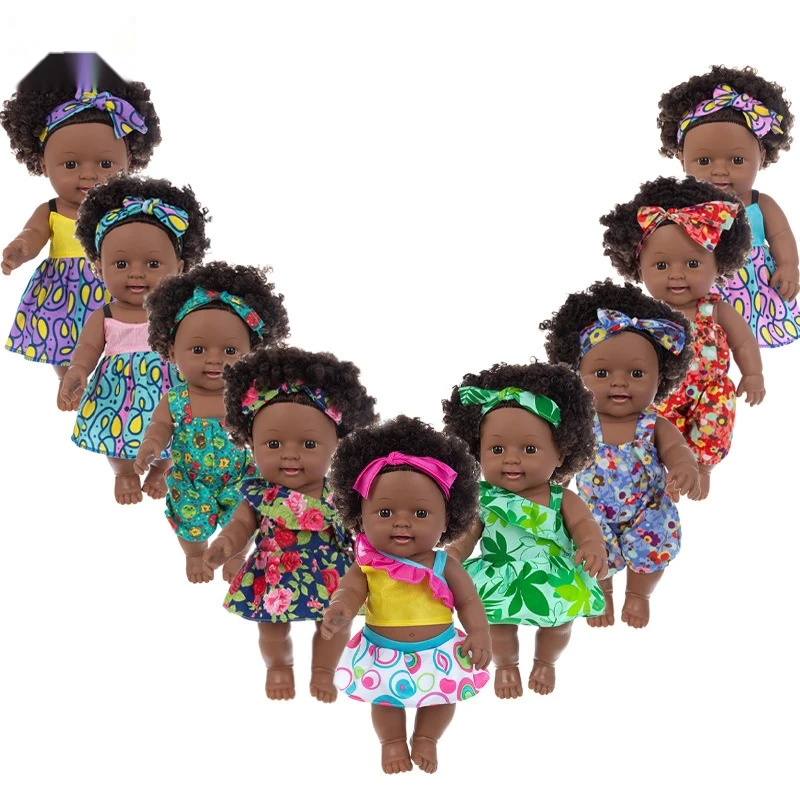 

12inch African Black Doll With Clothes Full Vinyl Body Curly Hair Dolls 35cm Realistic Black Baby Doll Girls Birthday Gifts