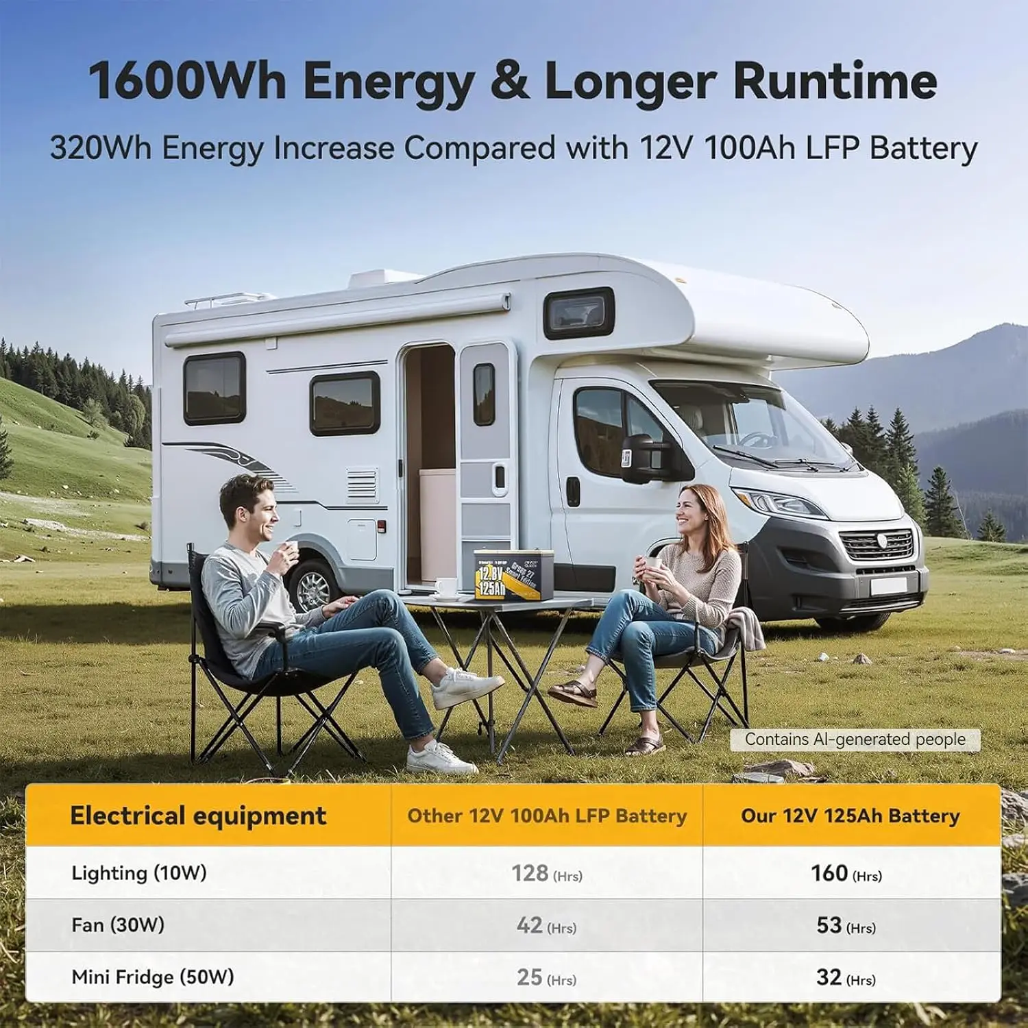 12V 125Ah Group 27 LiFePO4 Deep Cycle Battery for RV & Trailer, Customized