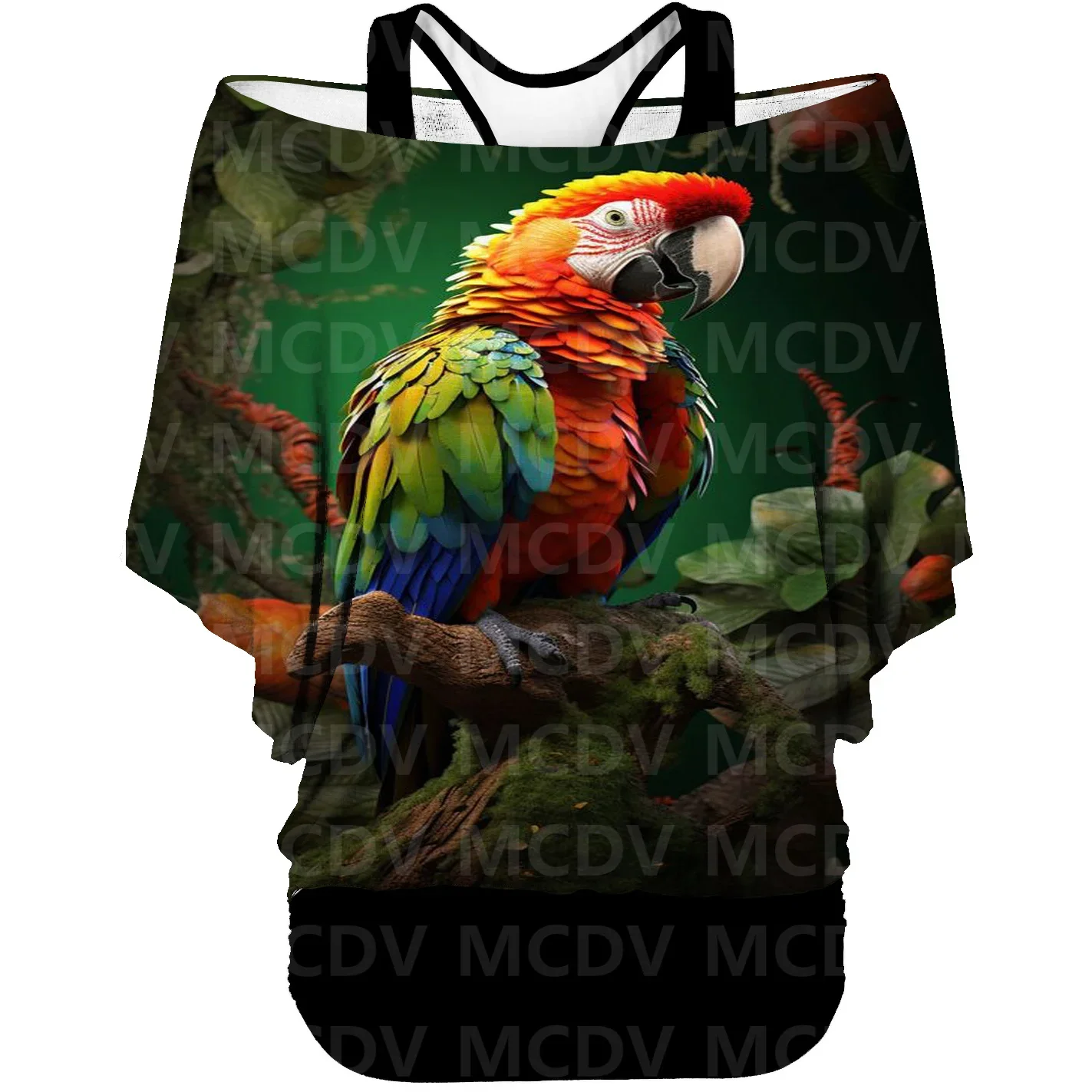 Parrot 3D Printed Fake Two-Piece Top Women's Retro Punk Casual T-Shirt Harajuku Streetwear Collection