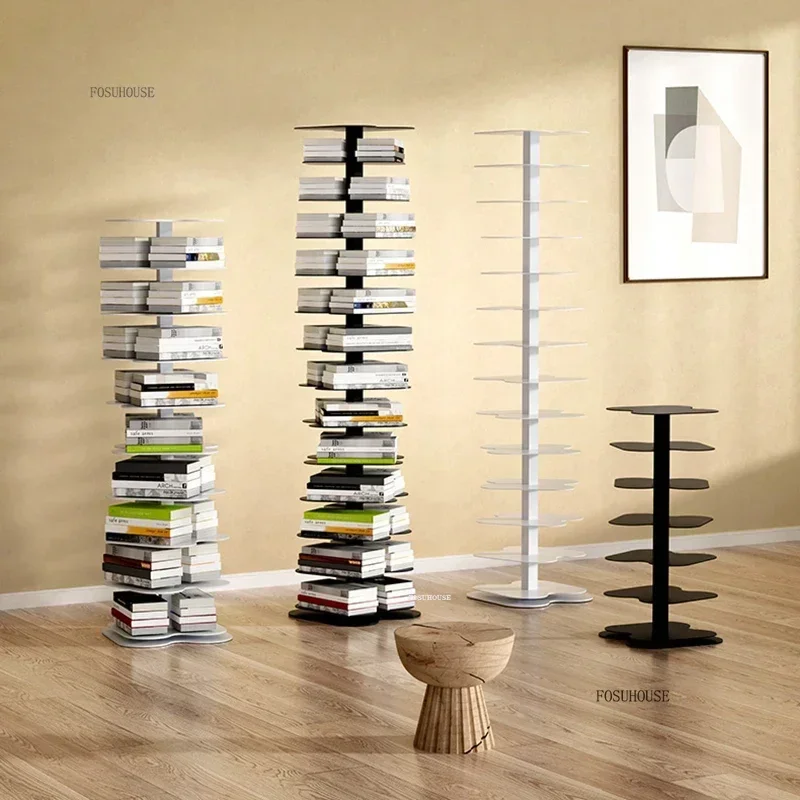 Spiral Bookcases Book Storage Racks Multi-layer Shelf Floor Rotating Iron Corner Bookshelf Home Living Room Furniture W