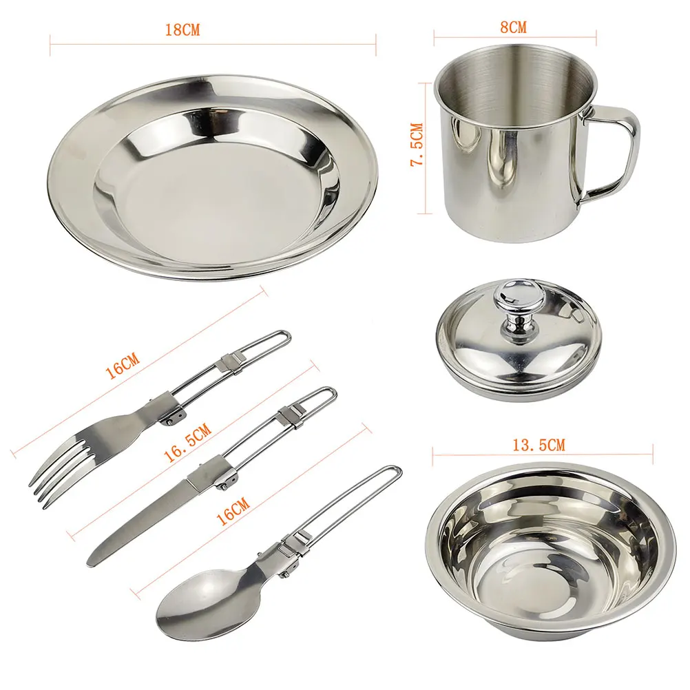 

Stainless Steel Cookware Set Durable Portable Camping Cooking Utensils Picnic Supplies Hiking Tableware Lightweight Compact
