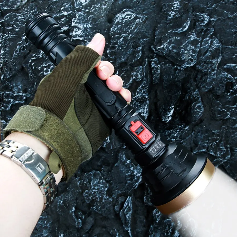 Ultra Bright Light LED Flashlight Rechargeable Tactical Hunting Camping Lantern Built in Battery FlashLight with Power Display