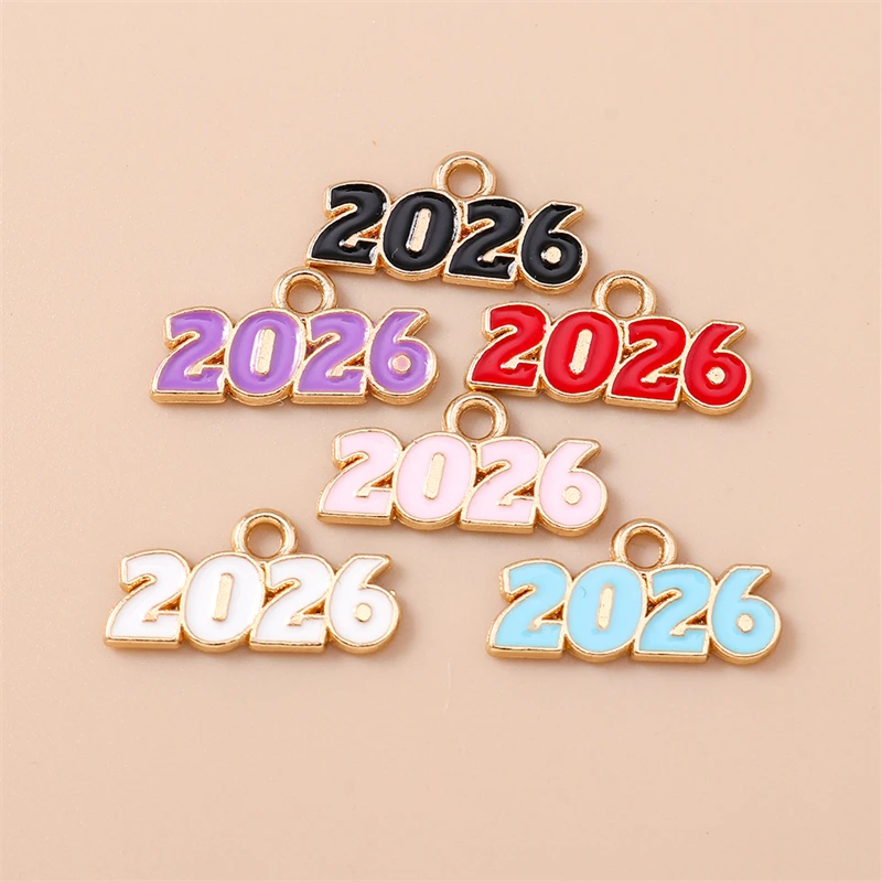 20 Stück 18x9mm Niedliche Emaille-Neujahrs-2026-Zahlen-Anhänger für Schmuckherstellung, Halsketten, Ohrringe, Armbänder, DIY-Bastelbedarf – Detail 5