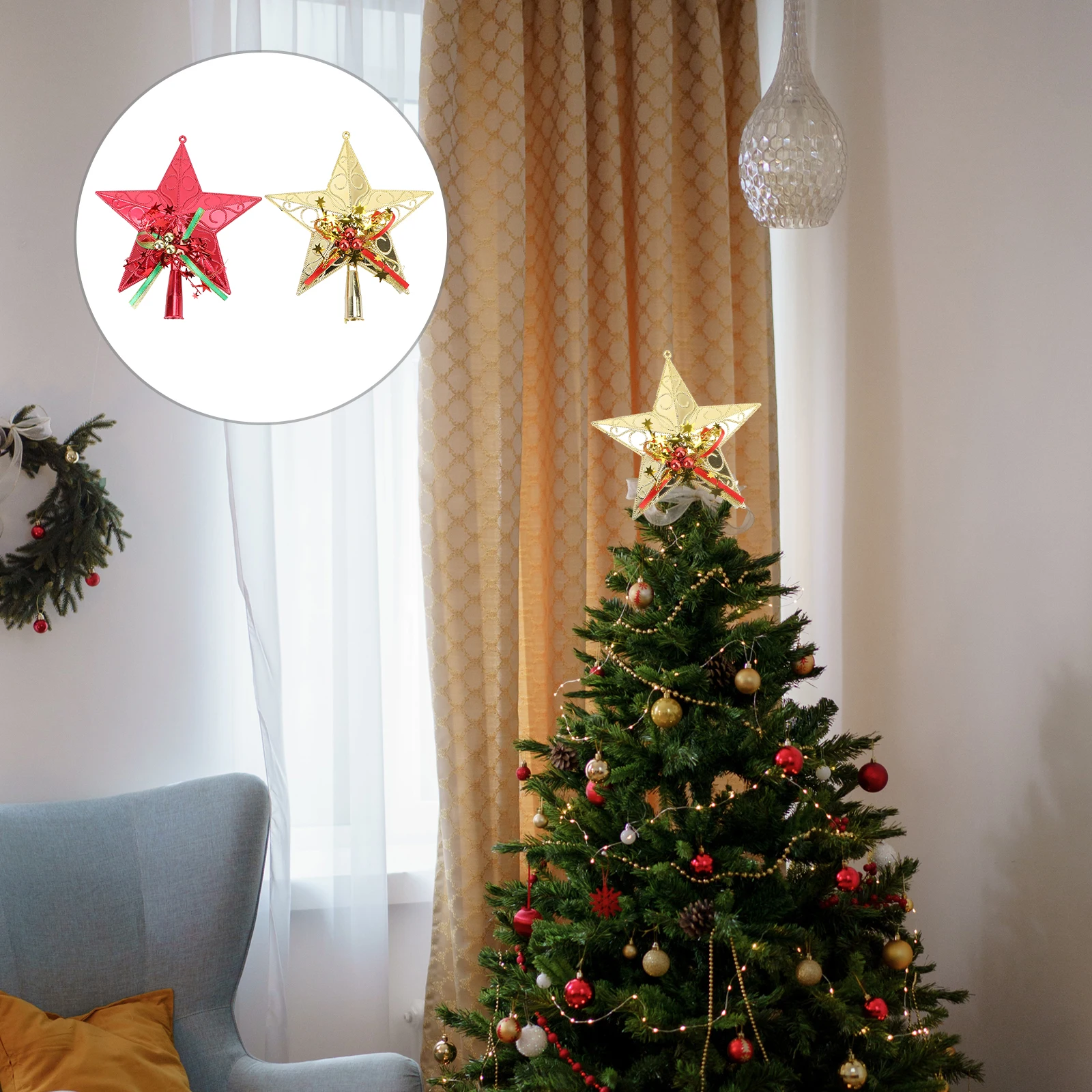 

2 Pcs Christmas Tree Tabletop Plastic Five-pointed Star Decorations Outdoor Glitter Topper Candy