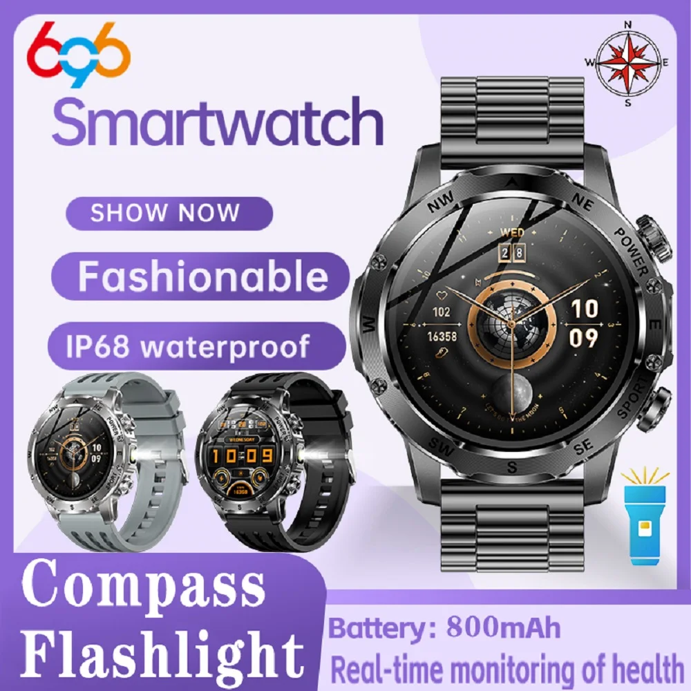 

Outdoors Smart Watch Men Women 800Mah Battery Smartwatch Flashlight Compass IP68 Waterproof Health Music BT Call Sports Fitness