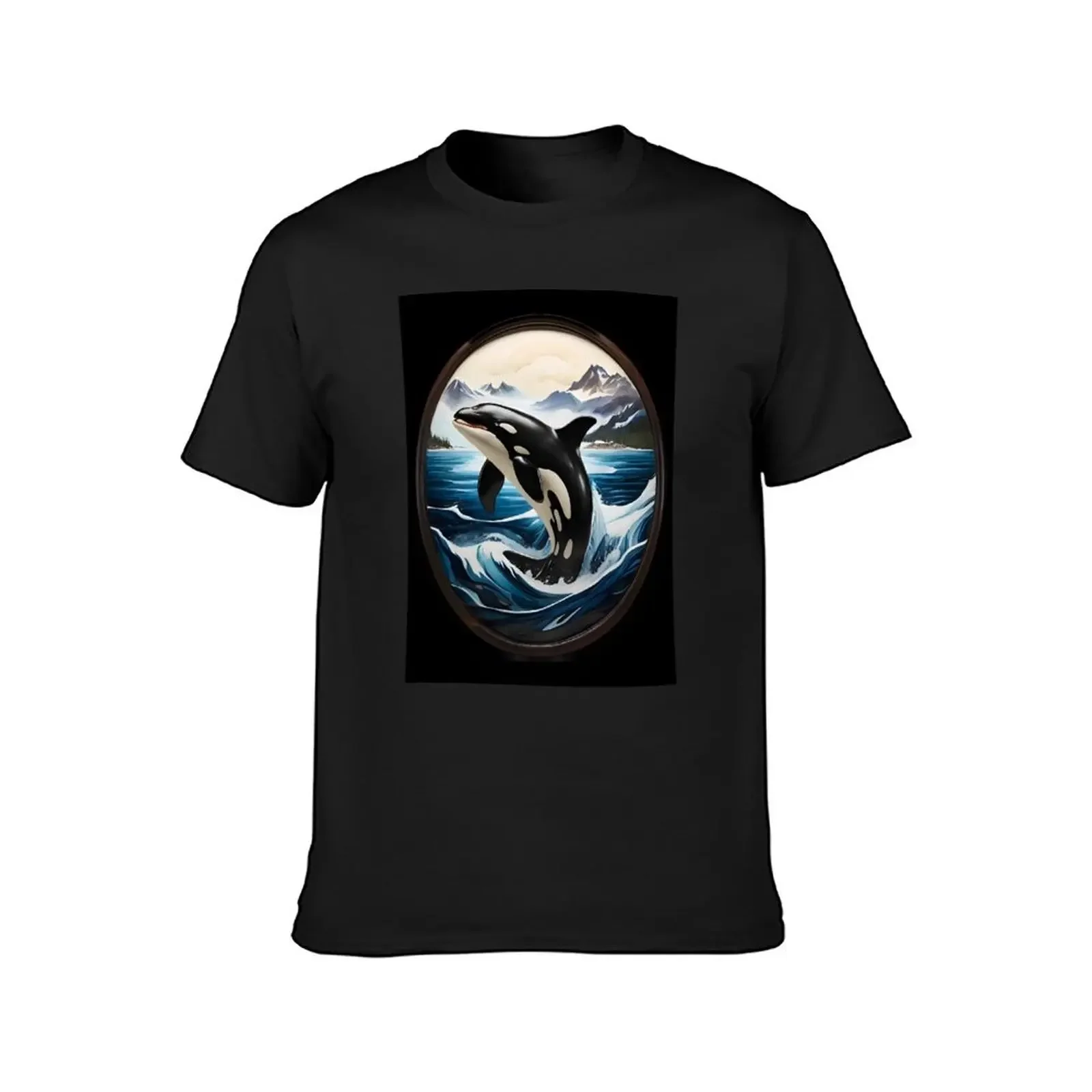 Alaskan Orca T-Shirt street wear blue archive vintage graphic tee summer clothes slim fit t shirts for men