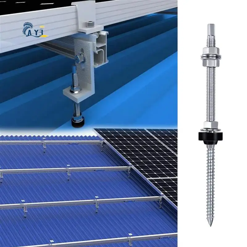 AY03-Silver Hanger Bolts M10 X 200 Mm, Pre-Assembled, V2A, Height-Adjustable, For Photovoltaic Solar Mounting Roofs, 8 Pack