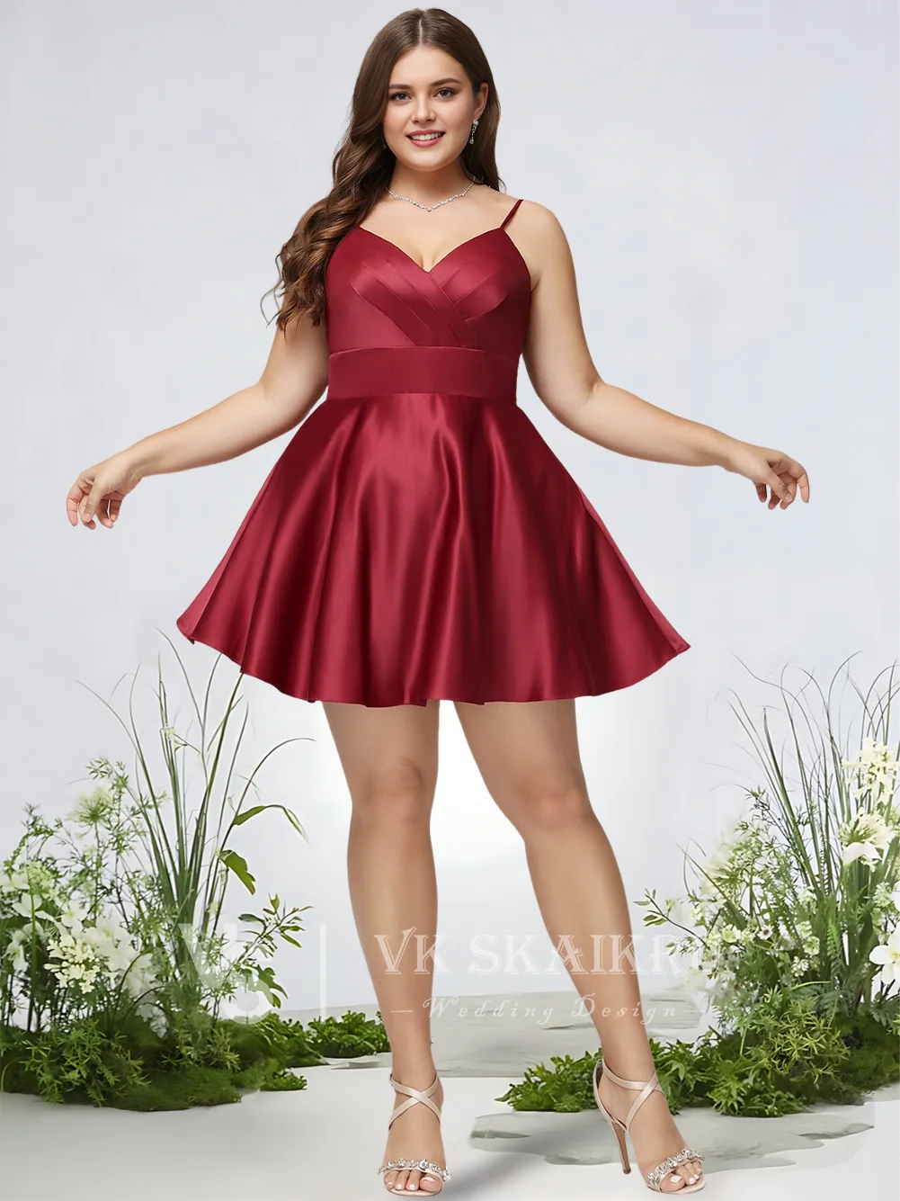 

A ​Burgundy Homecoming Dresses 2025 Elegant A-Line V-Neck Short Satin Dress With Pleated Prom Graduation Cocktail Wedding Party
