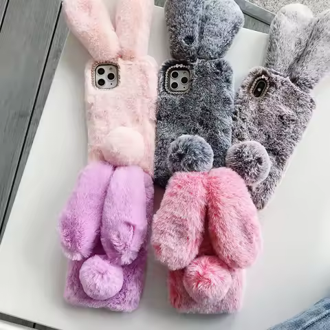 Plush Rabbit Silicone TPU Case for Samsung Galaxy A52 A32 A50 A51 A22 A12 5G A7 2018 A42 M31 A03S A21S A31 A21 Phone Cover Girl