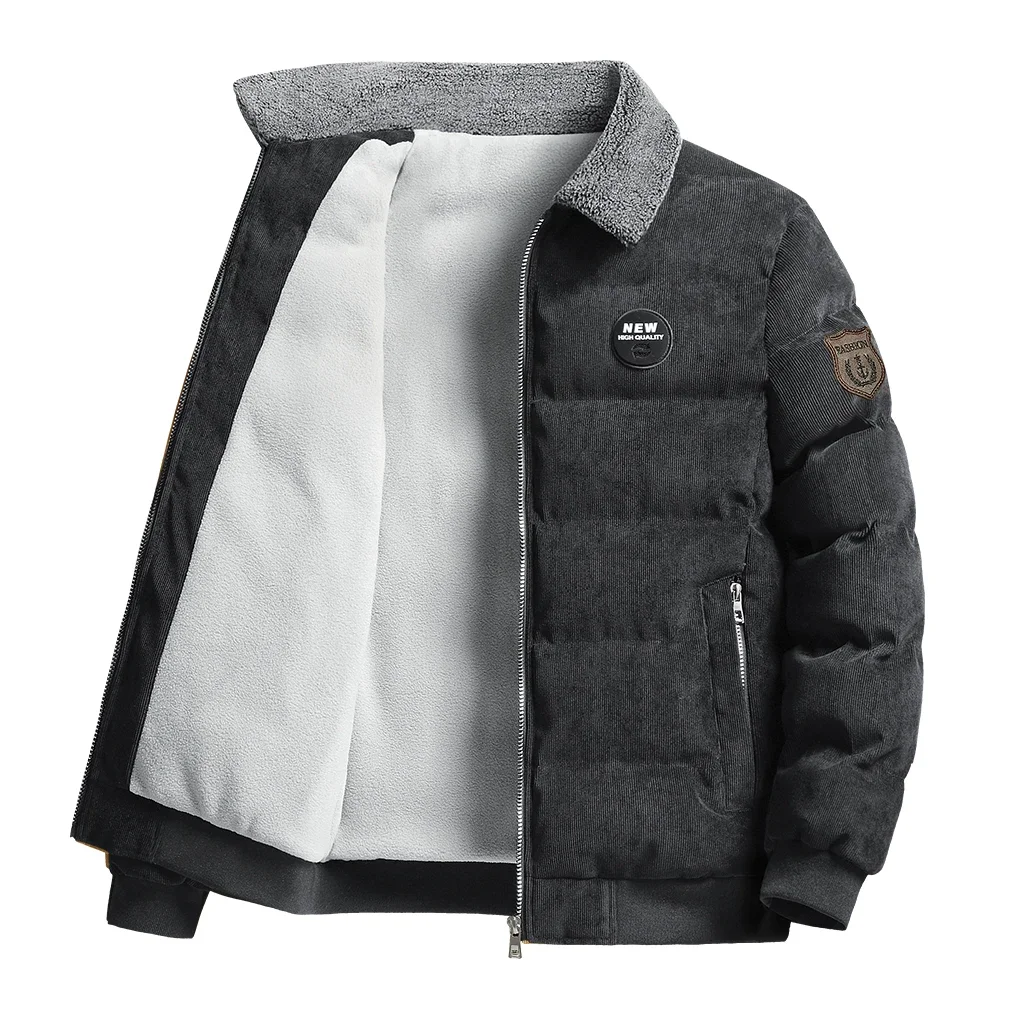 

Men's Corduroy Lined Jacket with Cotton Stand Up Collar, Cold Resistant, Thick, Comfortable, Warm, and Plush Retro Loose Jacket