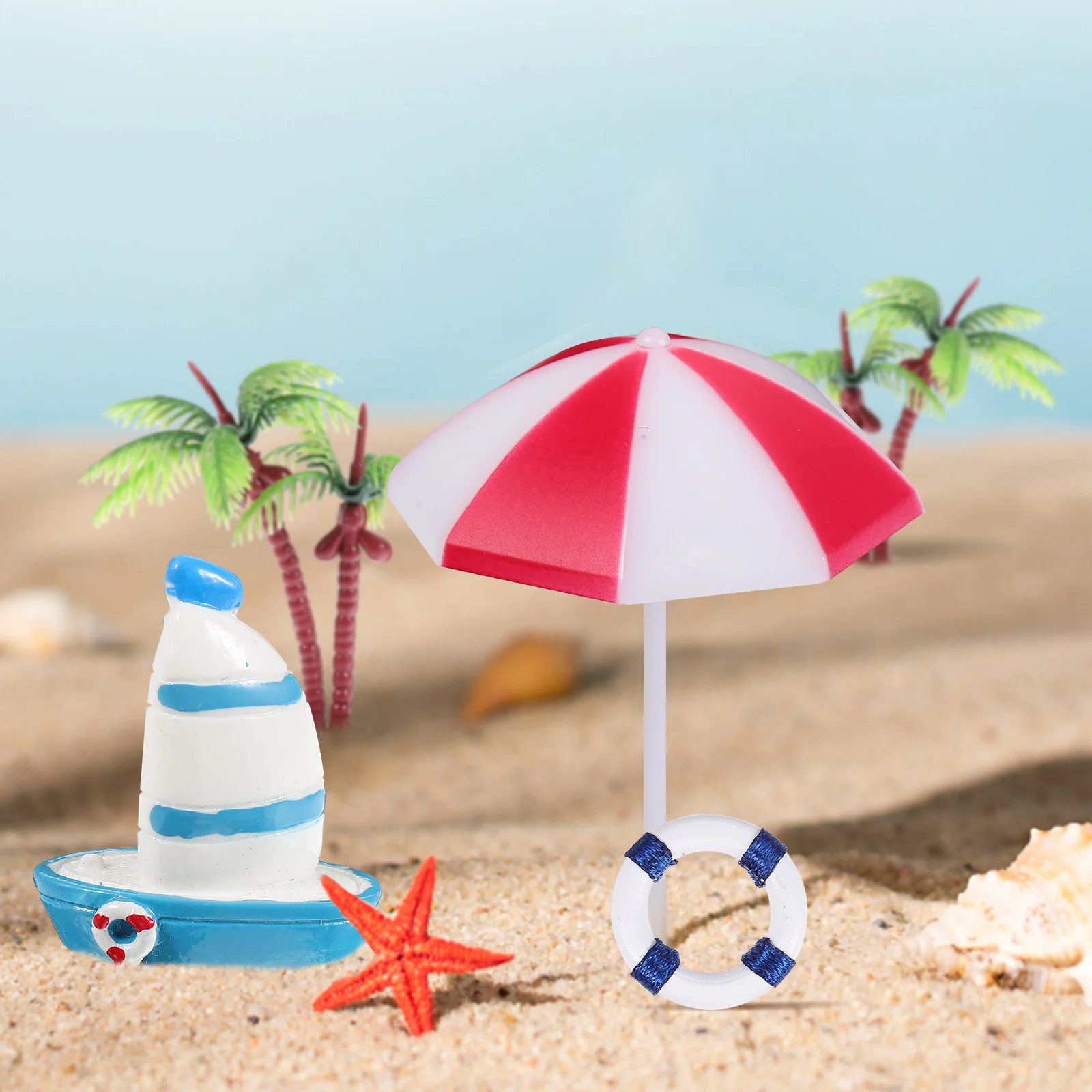

11 Pcs Miniature Beach Accessories Decoration Ornaments Palm Tree Micro Landscape Ocean