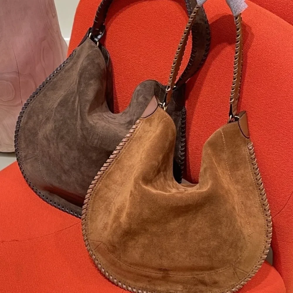 

High-quality New Large-capacity Rope Bag Suede and Suede First-layer Cowhide Shoulder Women Bag Autumn Winter Casual Versatile