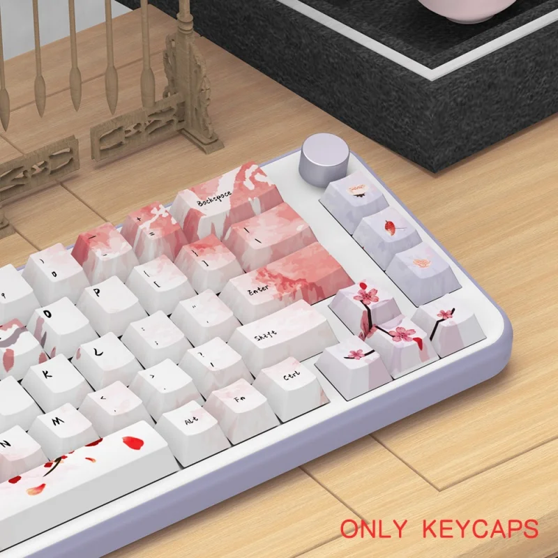 Ink Cherry Blossom Themed Keycaps 138/158 Original Factory Height Pbt Hot Sublimation Pink Cartoon Mechanical Keyboard Keycaps