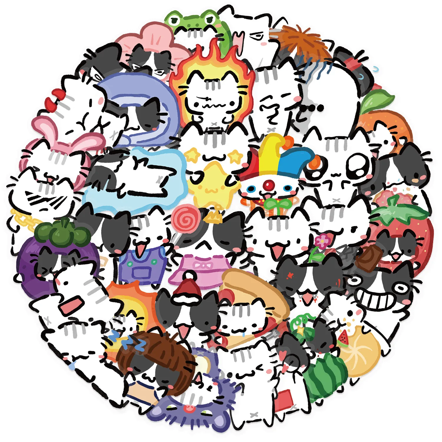 54-teiliges Set Transparente Cartoon-Graffiti-Aufkleber Niedliche Kleine Katzen-Sticker für Notizbuch, Gepäck, Tasse, Handy, Wasserfeste PET-Aufkleber