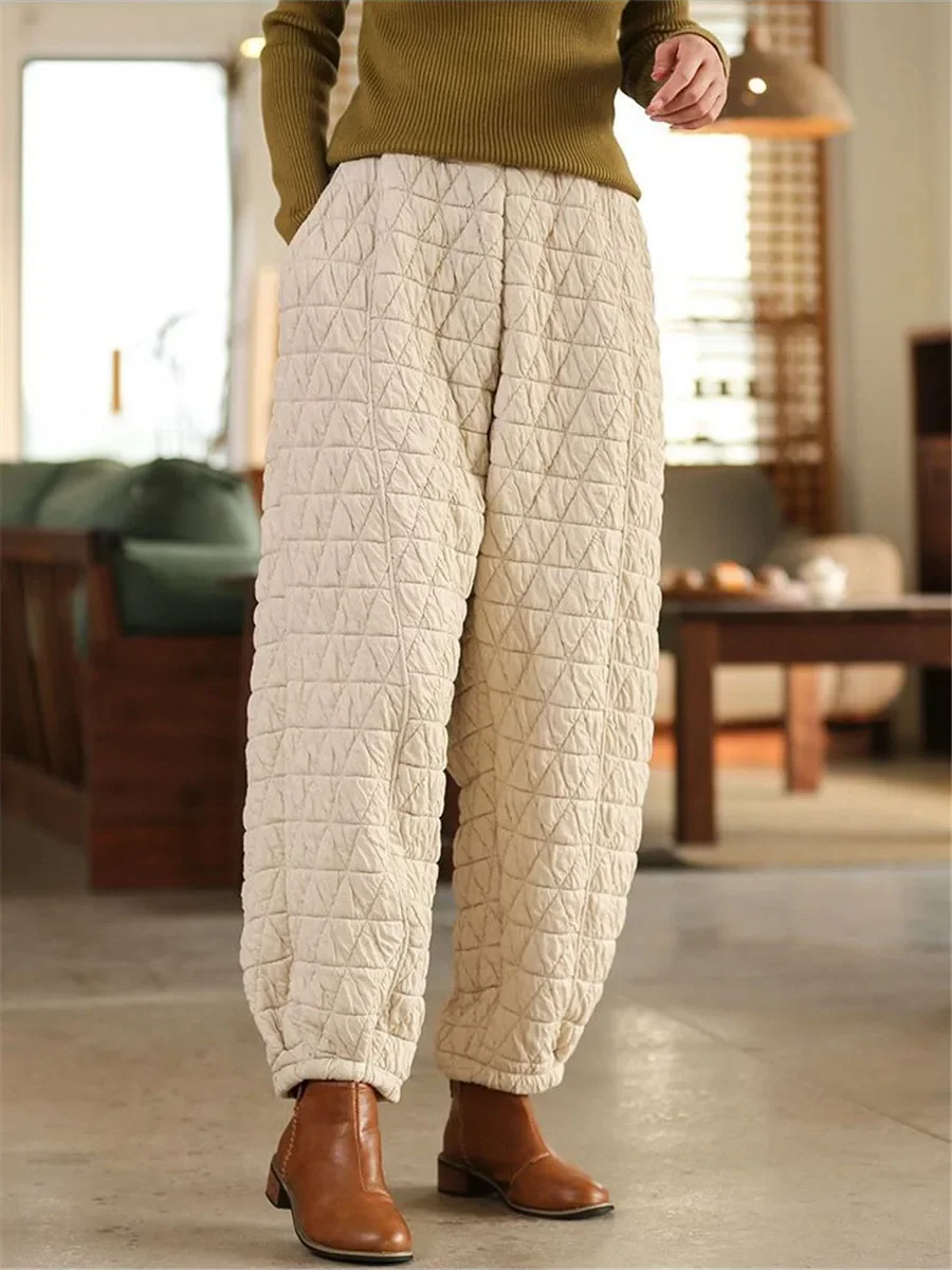 Thicken Warm Quilted Cotton Bloomers Pants Casual Winter Womens Pantalones High Waist 5xl Harem Joggers