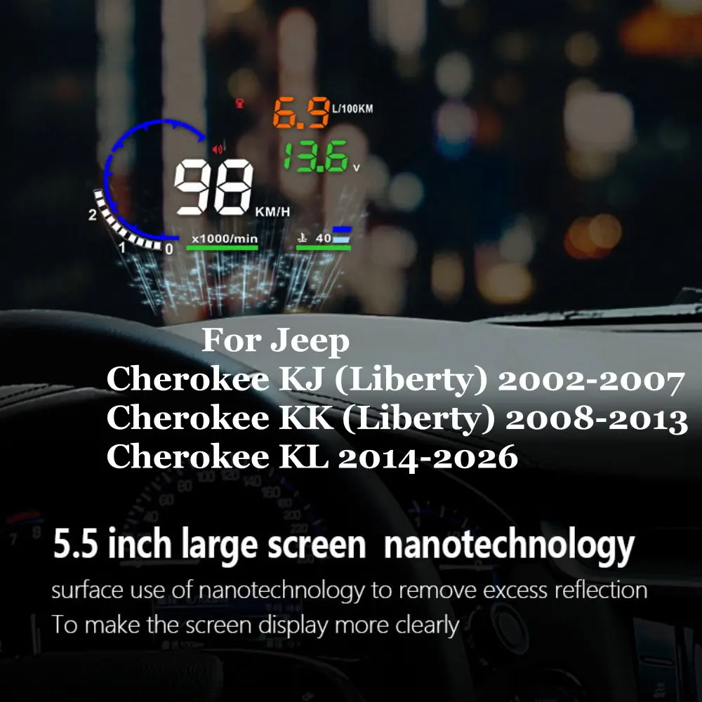 Car HUD Head Up Display LED Windshield Projection For Jeep Cherokee KJ (Liberty) 2002-2007 KK (Liberty) 2008-2013 KL 2014-2026
