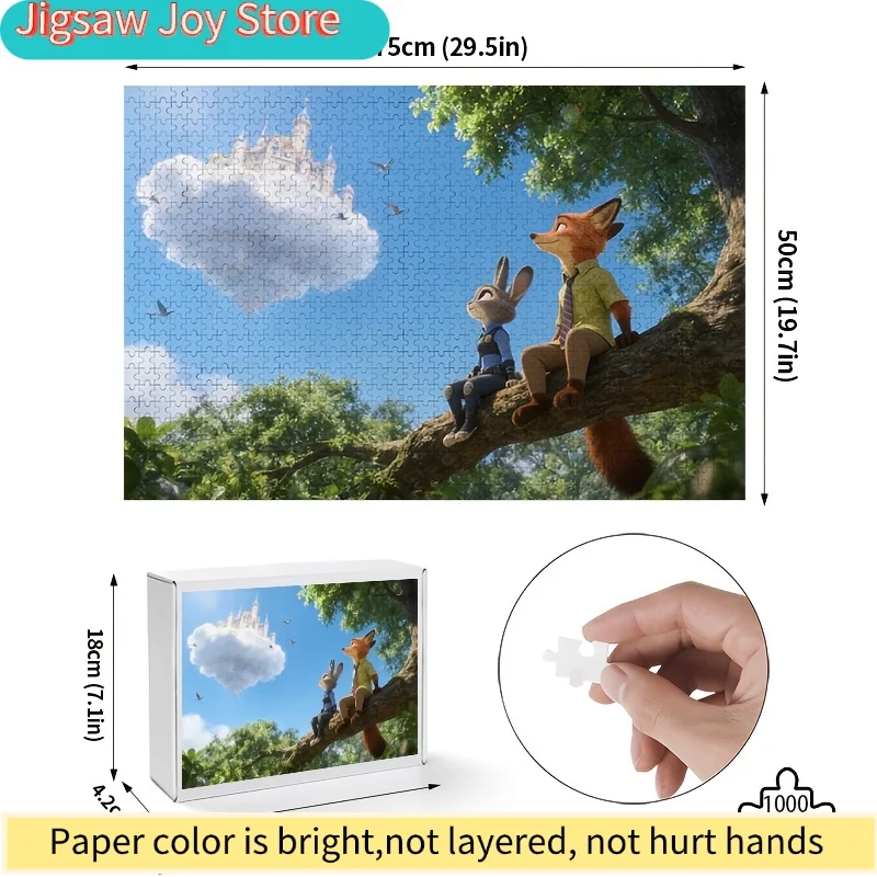 1000pcs Disney Zootopia Judy & Nick Wilde Poster Puzzle - & Brain, Movie, / Game for Birthday Gift, Room Decor