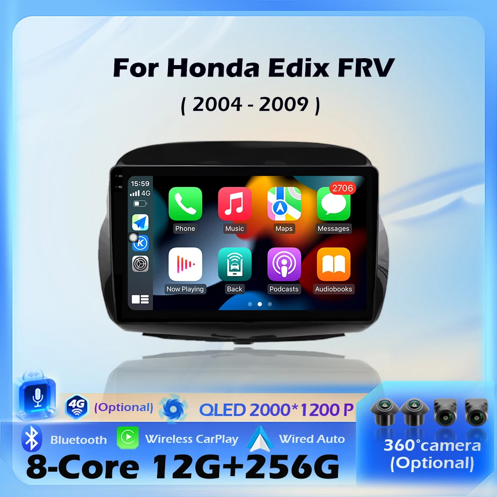 Car Radio Multimedia Wireless CarPlay For Honda Edix FRV 2004 - 2009 Android 16 Video Player Navigation GPS 4G WIFI BT 10 inch