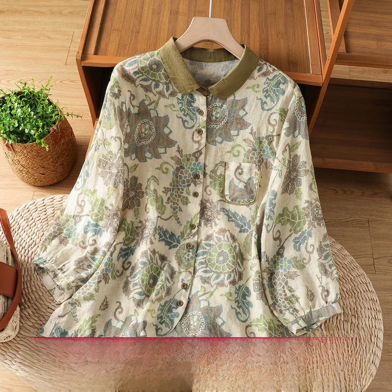 

Модная женская рубашка с коротким рукавом и цветочным принтом, свободная повседневная универсальная блузка-кардиган для офиса и на каждый день