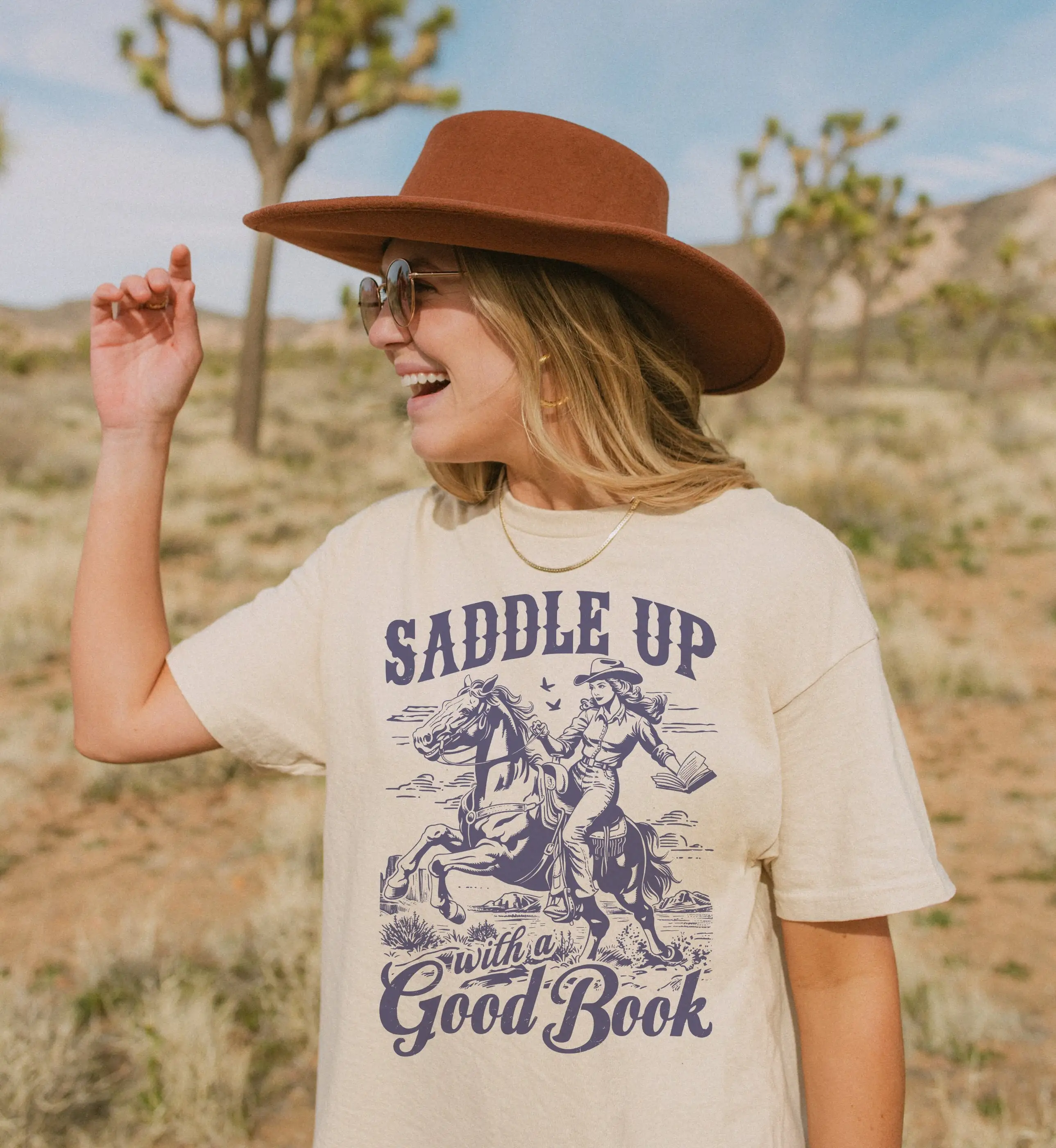 Bookish Cowgirl T Shirt Cowboy Romance Howdy Yeehaw Smut Book Lover Reader Vintage Western